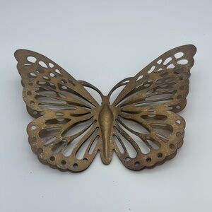 Vintage Golden Metal Double Butterfly Wall Hanging Decor Rustic Porch Garden 8"